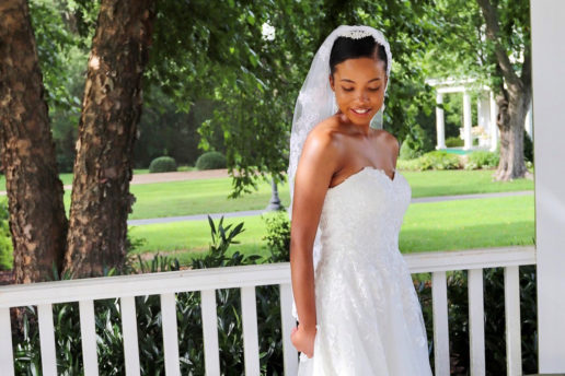 Bride posing in gazebo